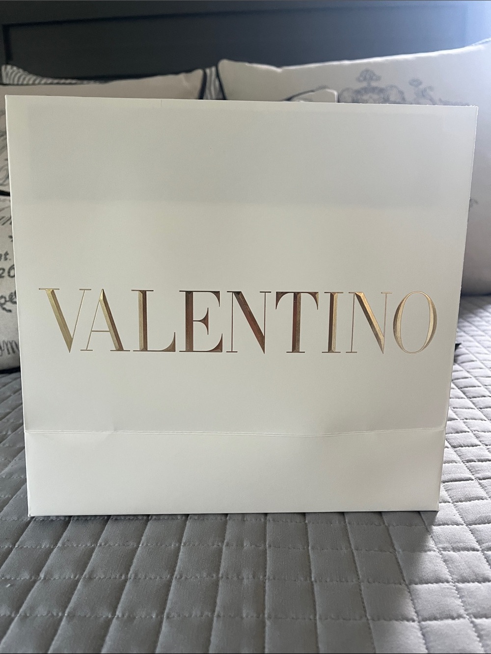 Valentino White Shopping Bag with Gold Logo